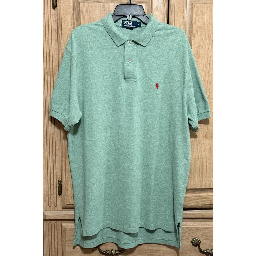 Vintage Ralph Lauren Polo Shirt Mens Sz Large Green Short Sleeve Pique Red Pony